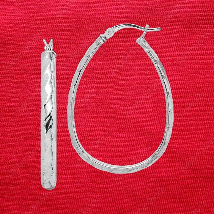 Sterling Silver Rhodium-plated 4mm Textured Hoop Earrings