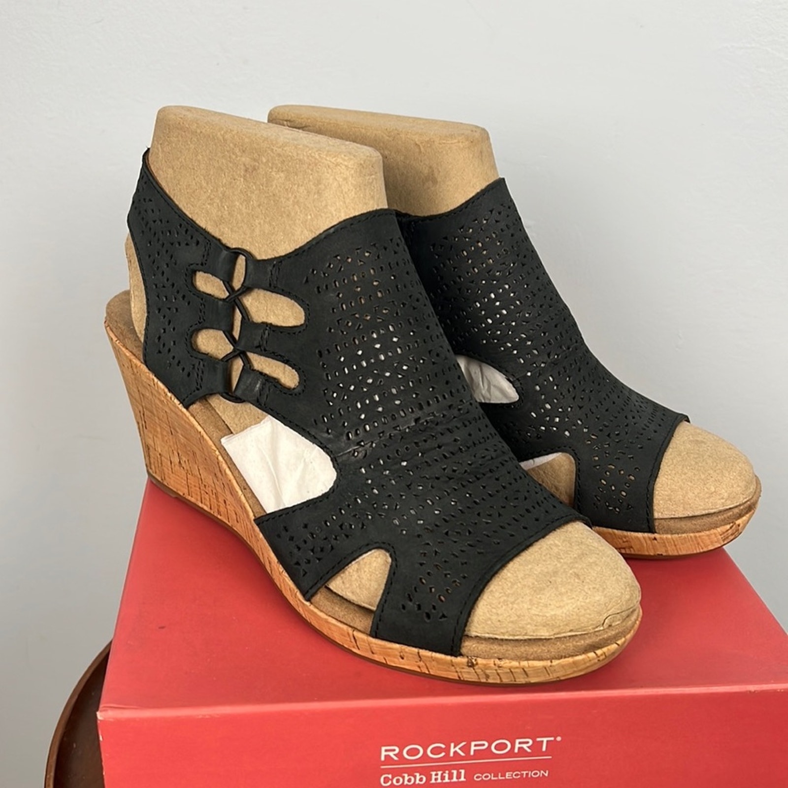Rockport Cobb Hill Janna Perforated slingback cork wedge sandal size 9.5 WIDE