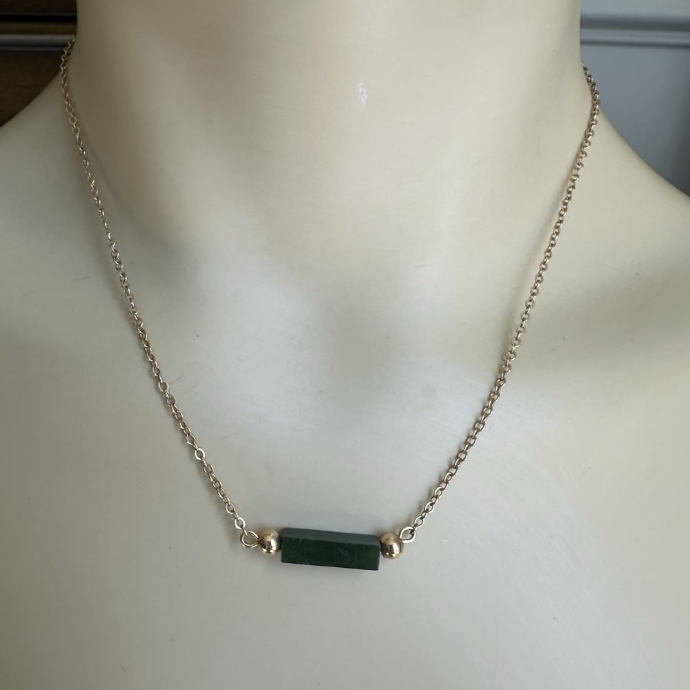 Vintage Caco Nephrite Jade Bar Necklace 1/20 12k Gold Filled Chain 15 Classic