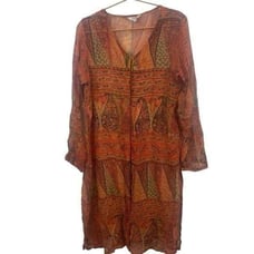 J. Peterman Orange Floral Rust Shawl Duster Kimono Oversized Size XS 100% Silk