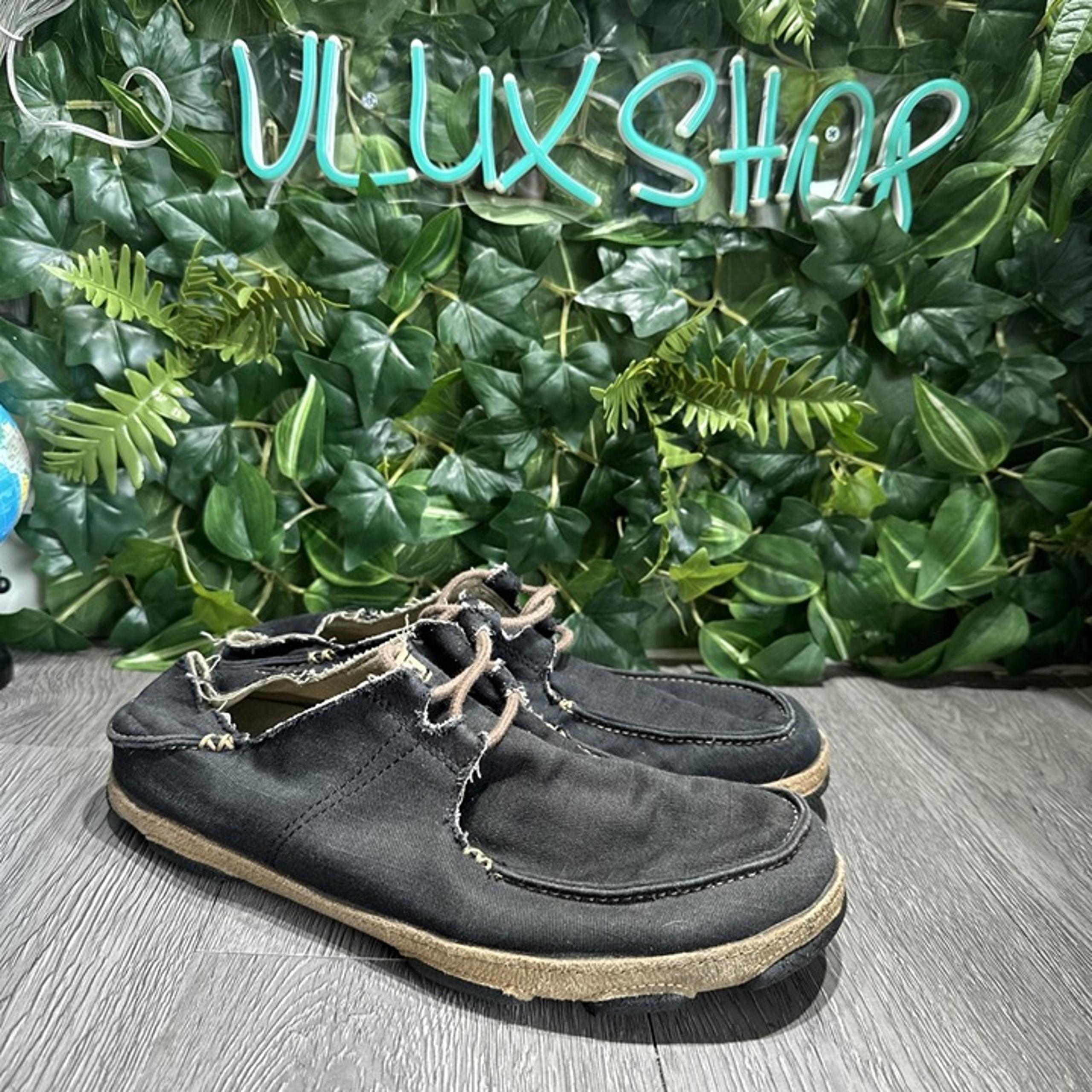 Olukai Ohana Mens Size 10.5 Shoes Black Canvas Leather Moc Toe Casual Sneakers