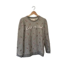 Zoe Karssen Ice Cream Chillin' embroidered Gray Pink Pajama Top Sweater Size S