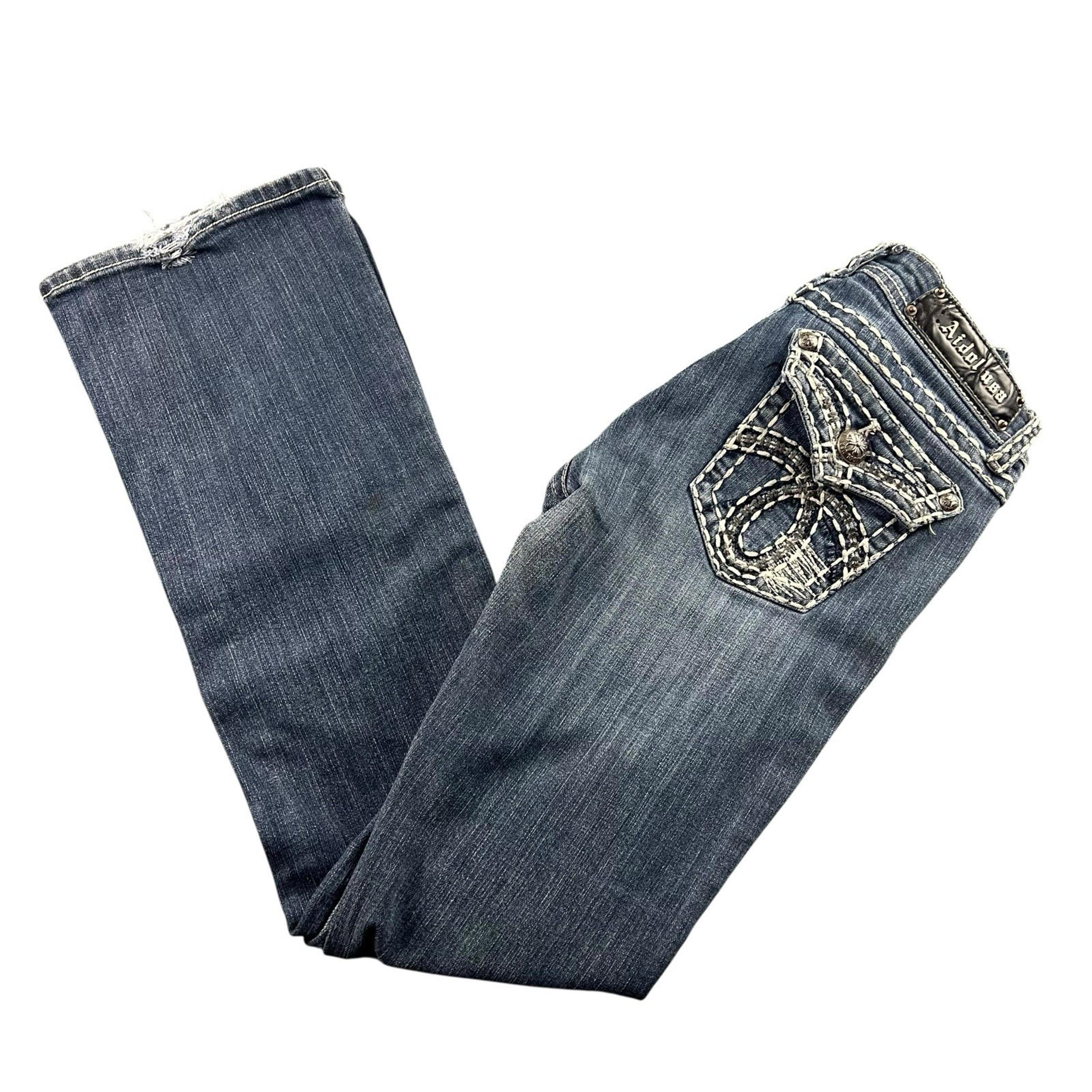 LA Idol USA Bootcut Cross Jeans Women 5 Actual Sz 29X32 Blue Low Rise Bejeweled