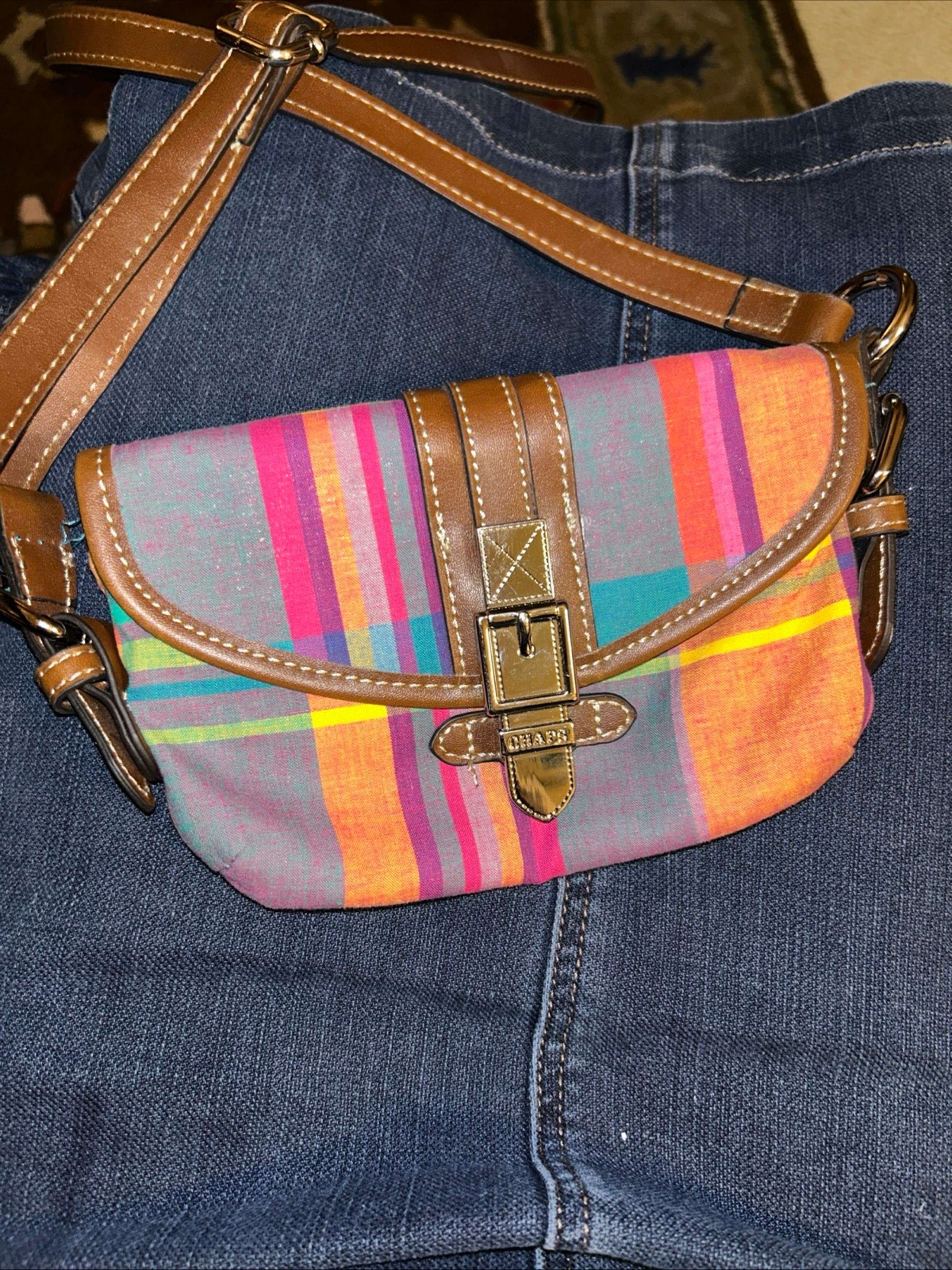 Chaps Handbag Womens Plaid Multicolor snap Close Purse crossbody Canvas Bag