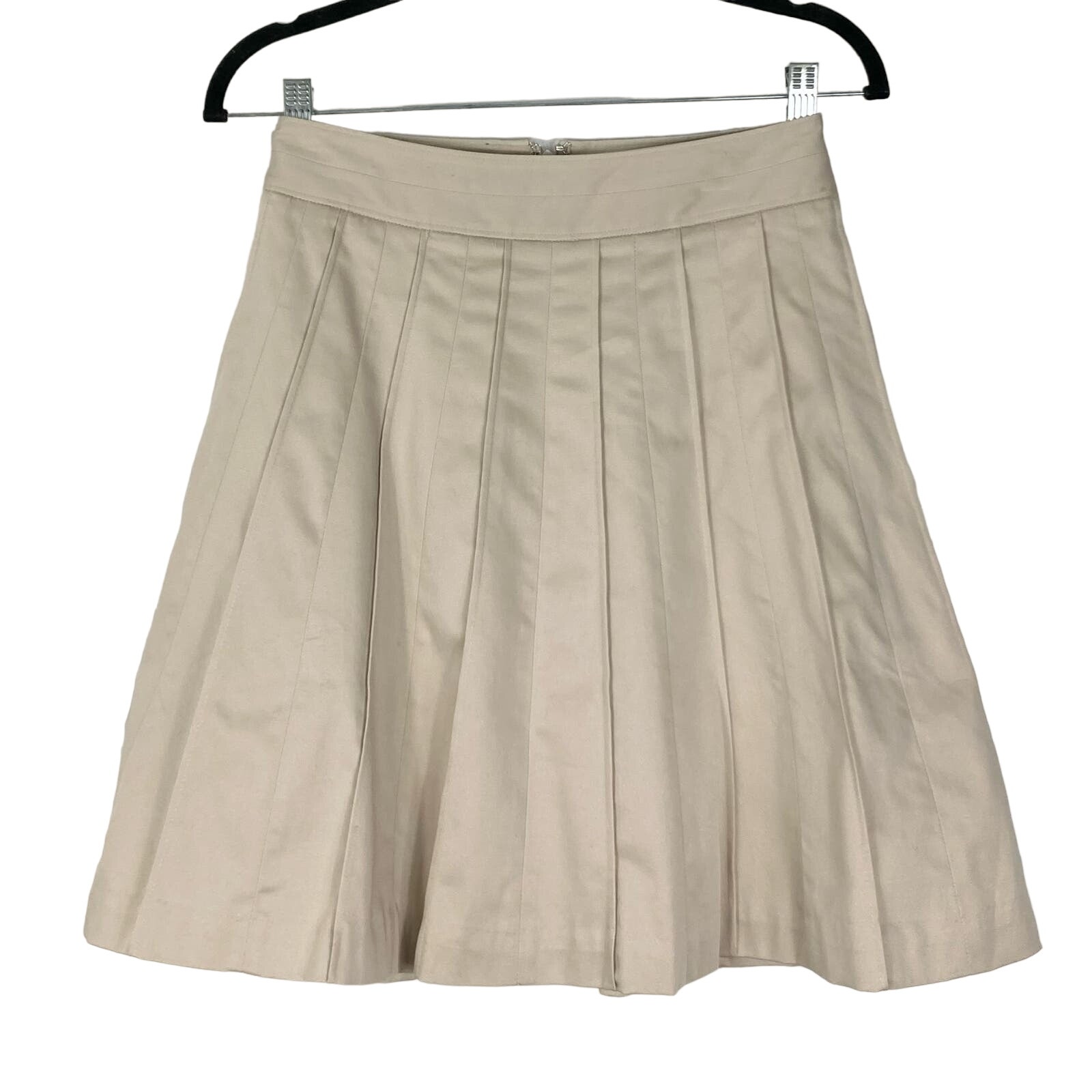 NWOT WHITE HOUSE BLACK MARKET Skirt 0 Tan A Line Pleated Pocket Knee Zip