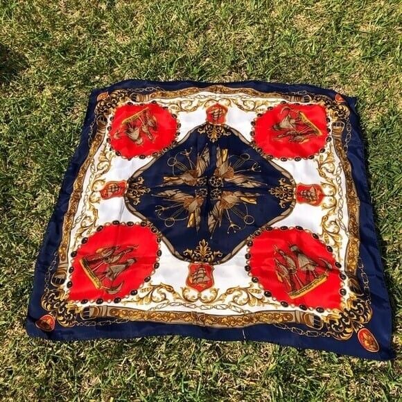 Gorgeous 100% Silk Square Scarf bought in Spain 32”x34” Ships & Anchors