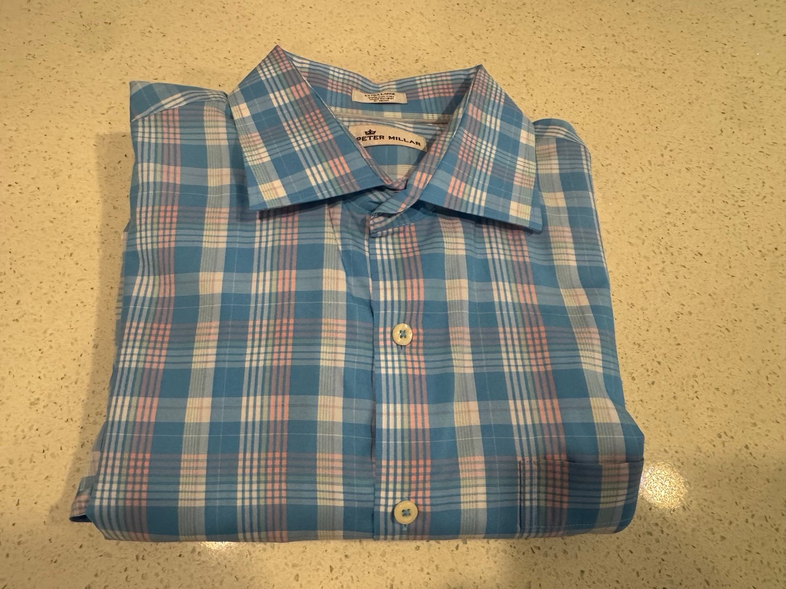 Peter Millar Blue and Pink Plaid Casual Button Down Shirt