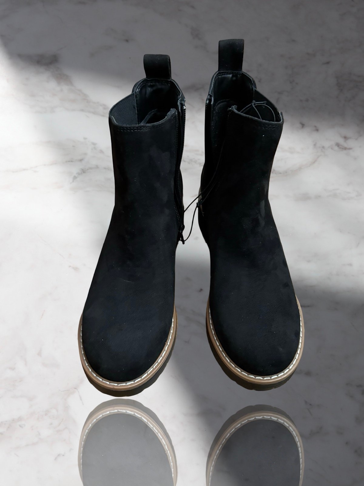 NEW Kensie Boots Womens 7 M Khai Chealse Ankle Booties Block Heels Black Fabric