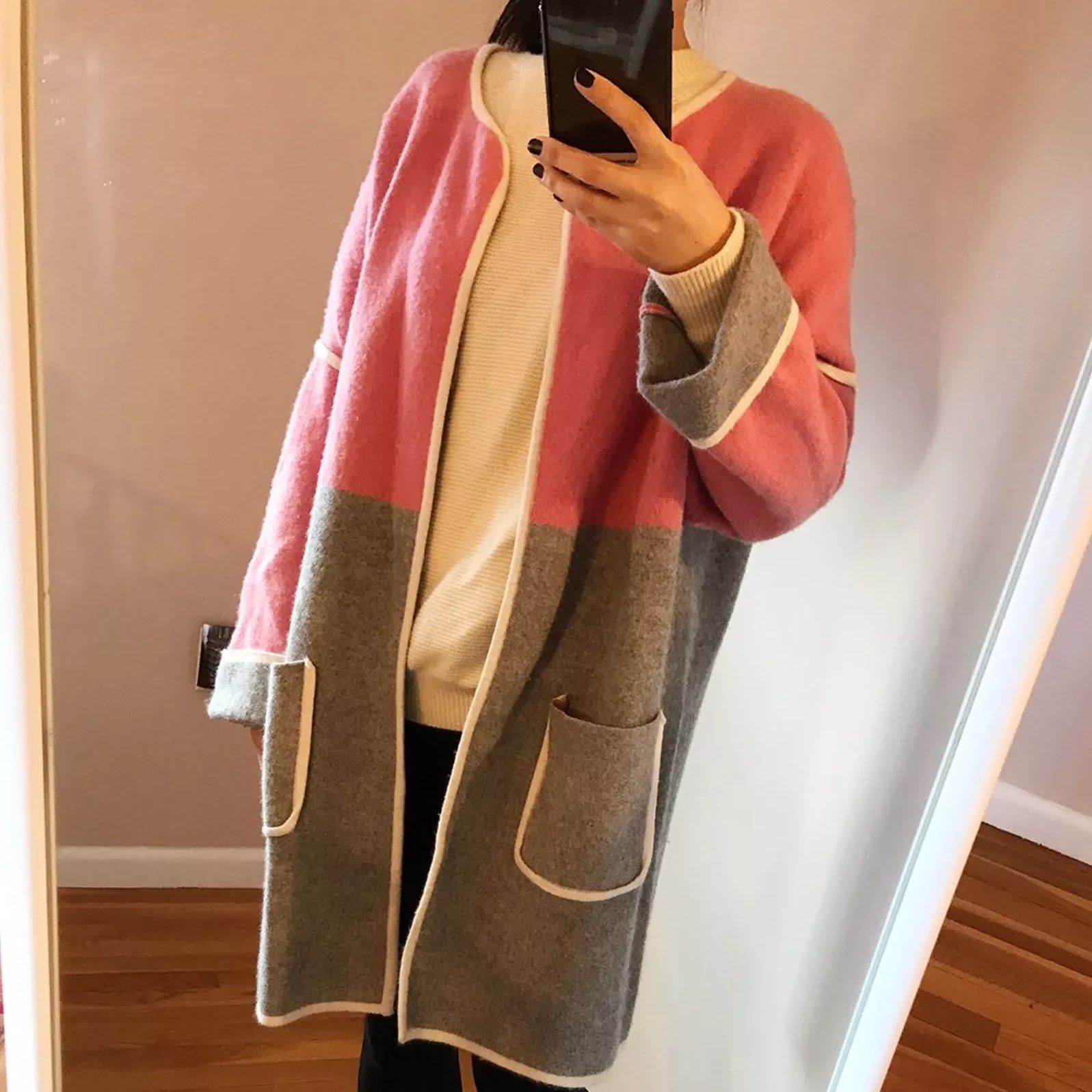 Pink piped Mink Wool Coat Jacket
