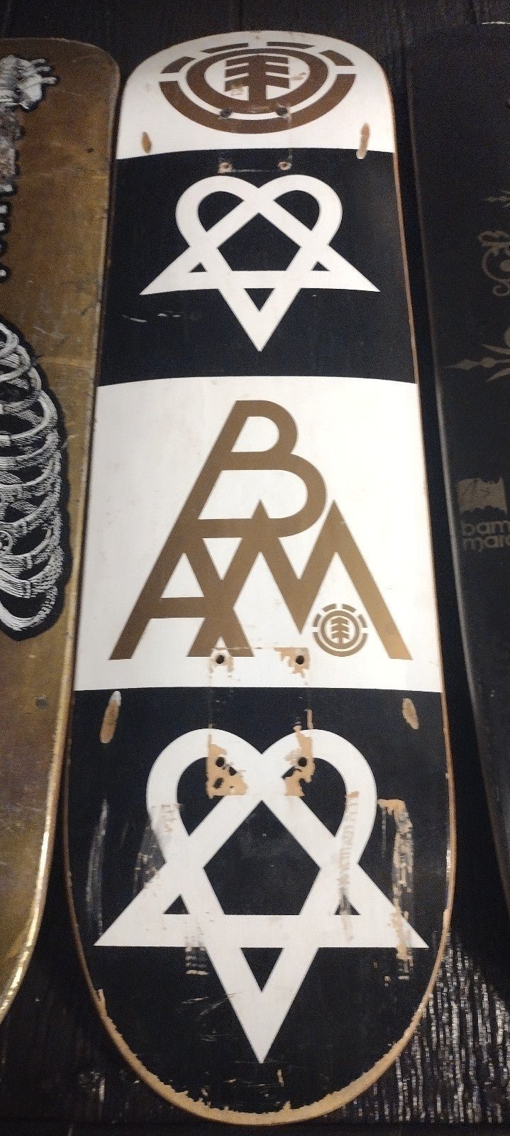 Rare Bam Margera Skateboard Element Skate Deck heartagram
