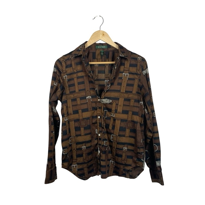 NWOT Lauren Ralph Lauren Equestrian Western Belt Print Button Down Medium