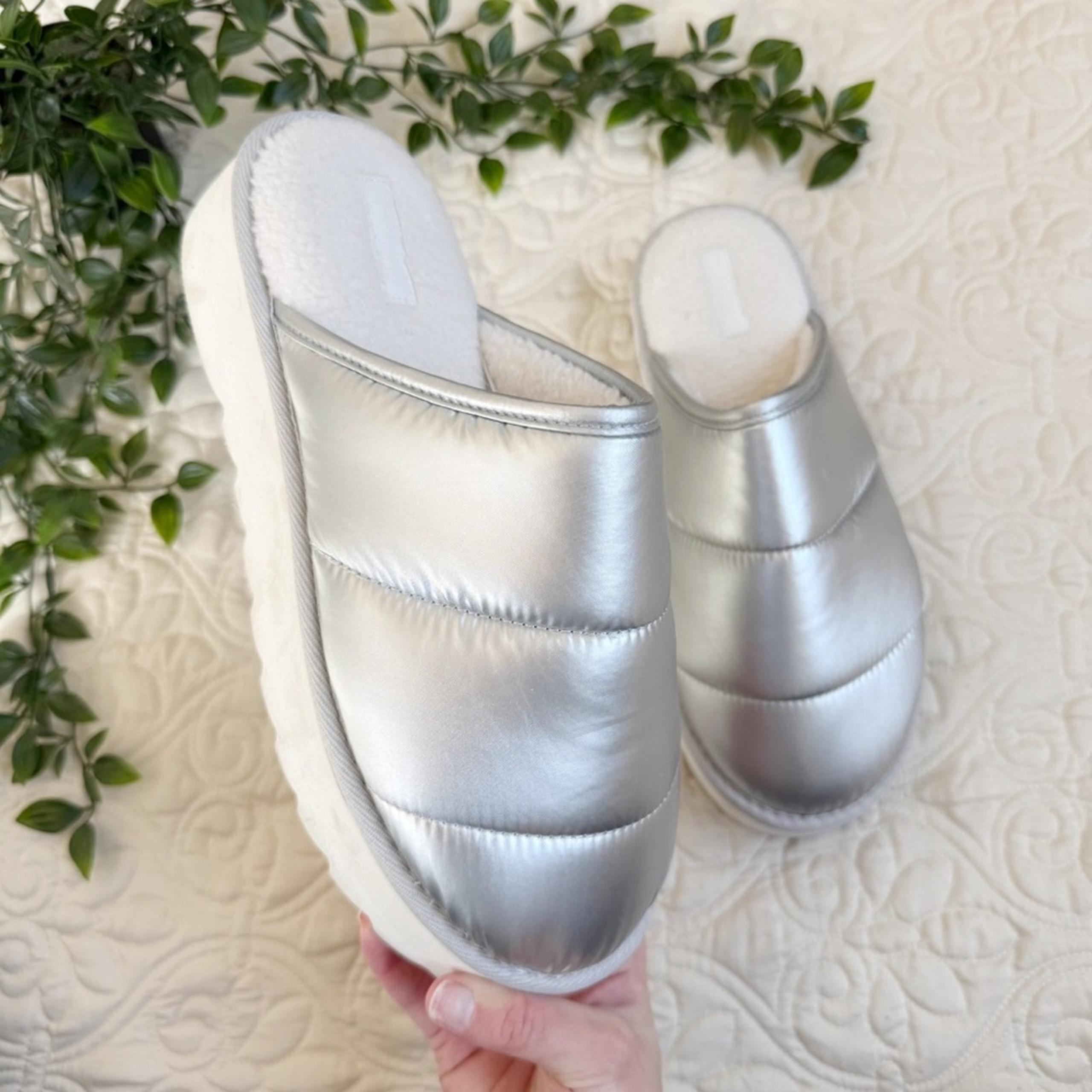 Anthropologie Maeve Puffy Platform Silver Slippers Sz L