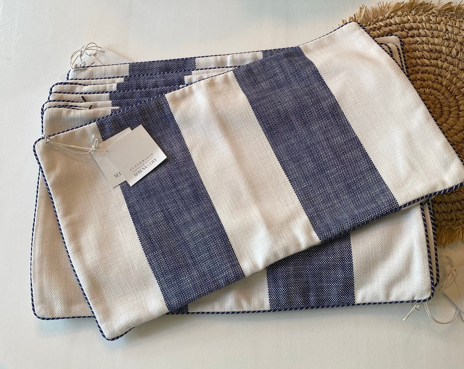 Serena & Lily Perennials Vintage Stripe Pillow Cover 12x21 (navy)