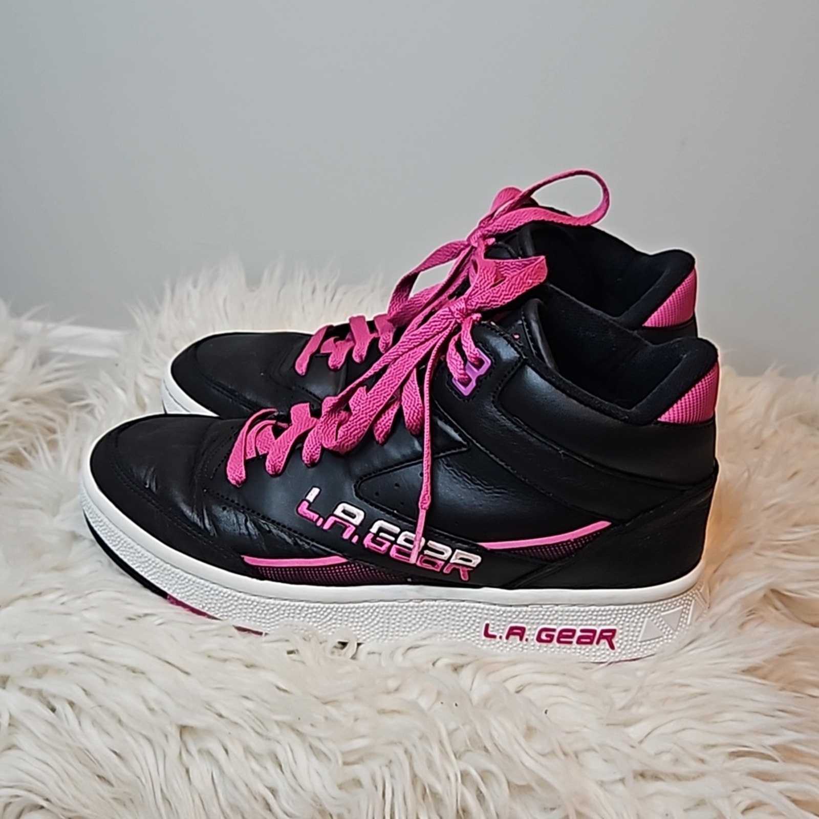 Skechers X LA Gear Black and Pink High Top Sneakers