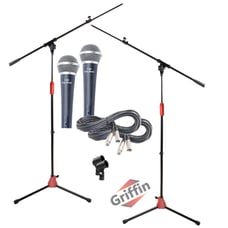 GRIFFIN Microphone Boom Stand, Cardioid Dynamic Mic, XLR Cable, & Clip (Pack of