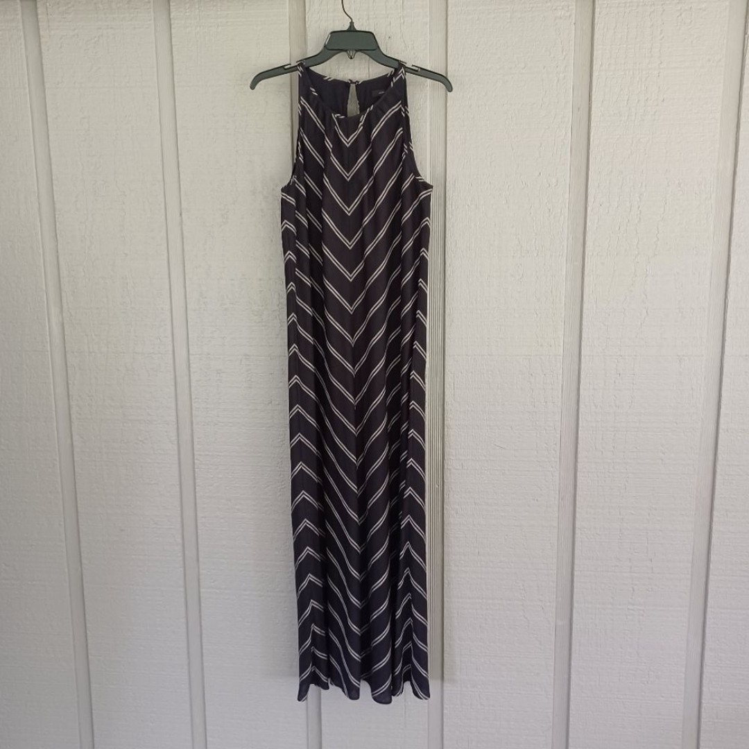 J crew Linen Chevron Maxi Dress Size 2 Women Sleeveless Keyhole Back Preppy