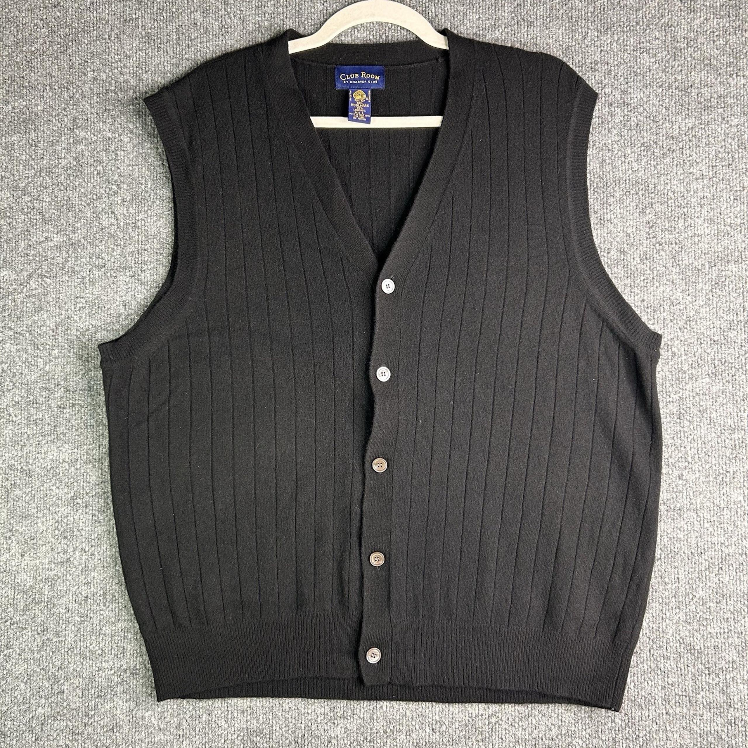 Vintage Clubroom By Charter Club Vest Lambswool Mens Size Large Preppy Black
