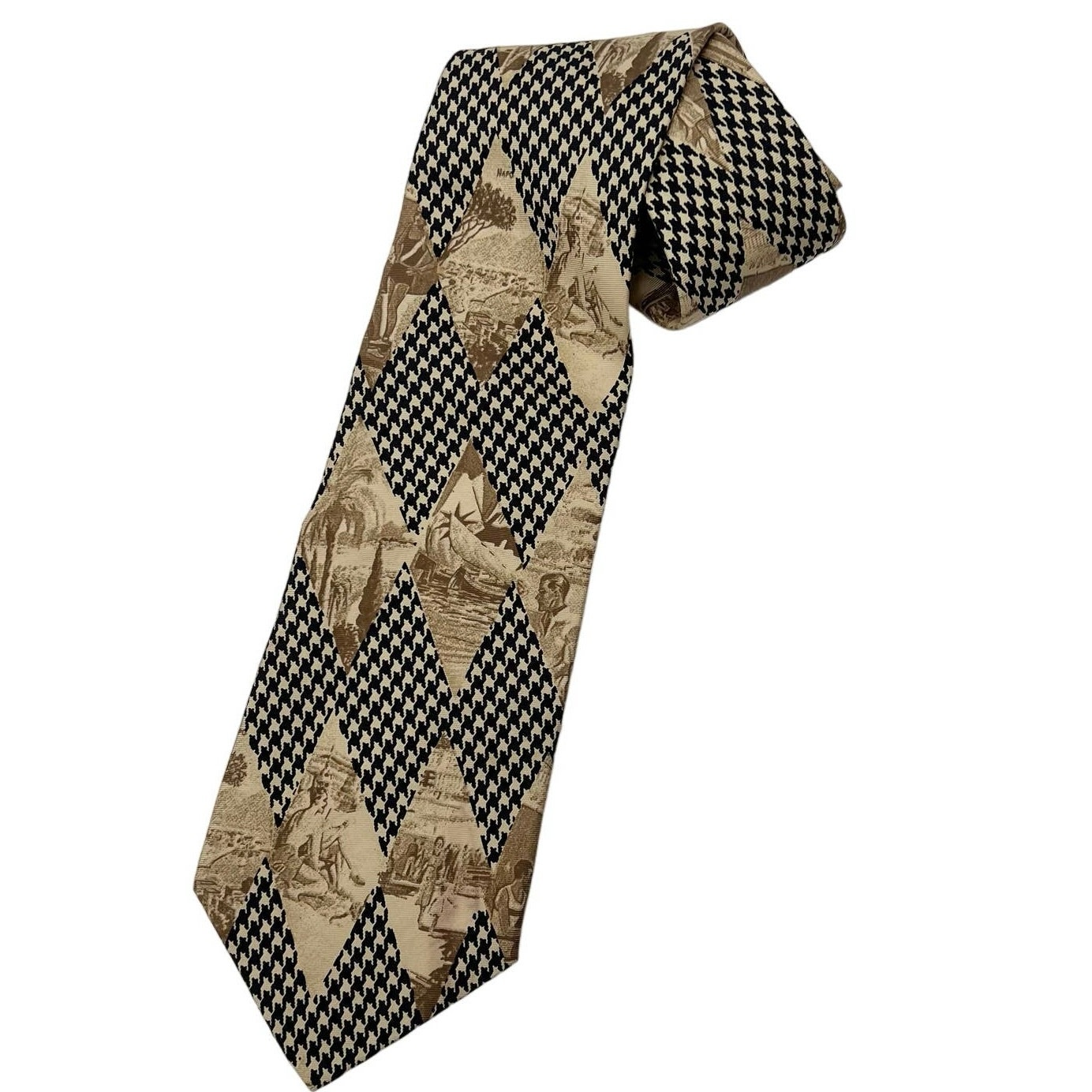 Christian Dior Vintage Italian Silk Tie Made in USA Mini Houndstooth Printed