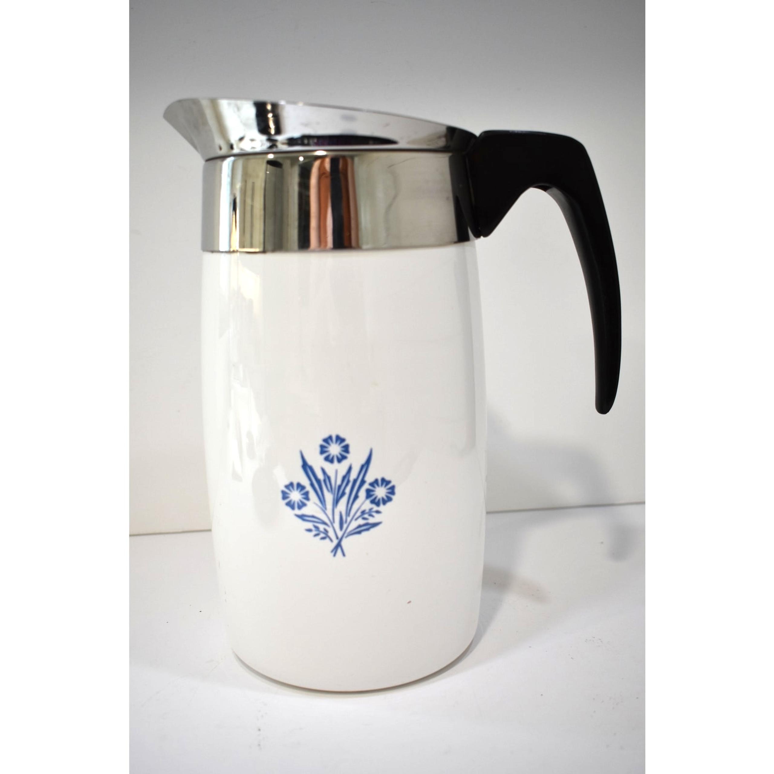VTG Corning Ware Blue Cornflower Porcelain Percolator Coffee Pot Carafe 10-Cups