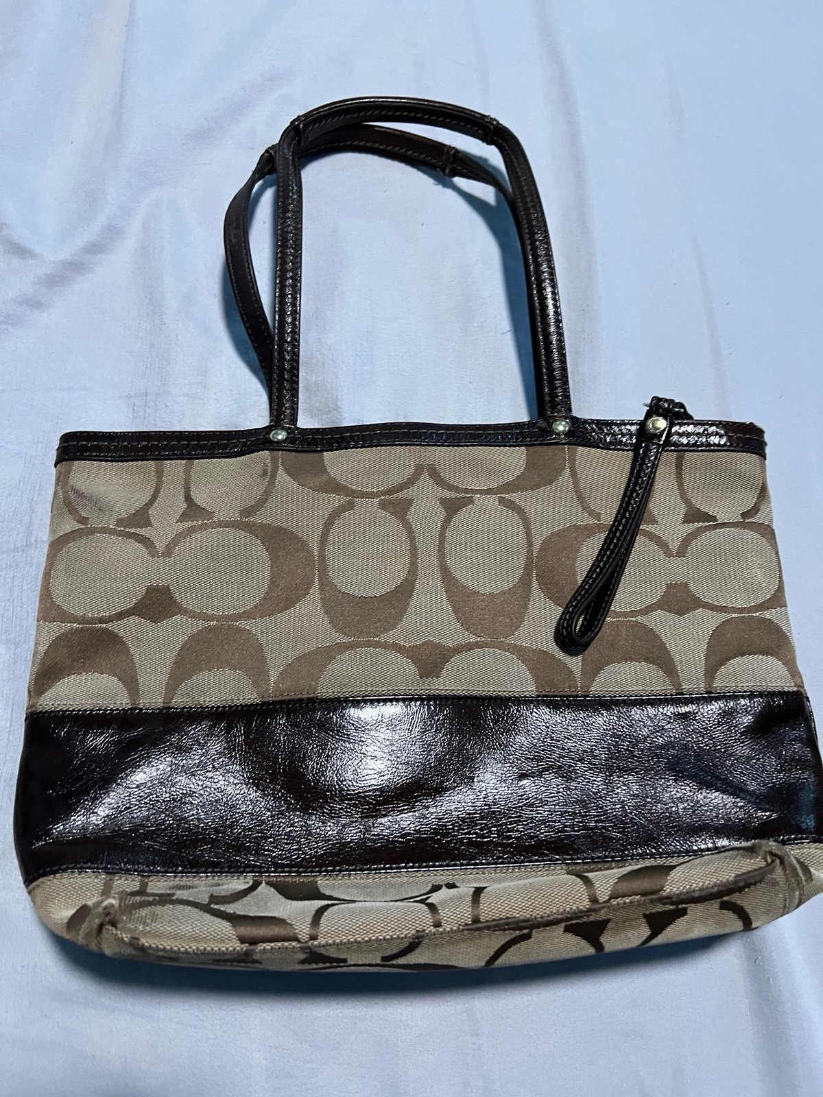 Coach Signature Brown Stripe Tote Shoulder Handbag Purse