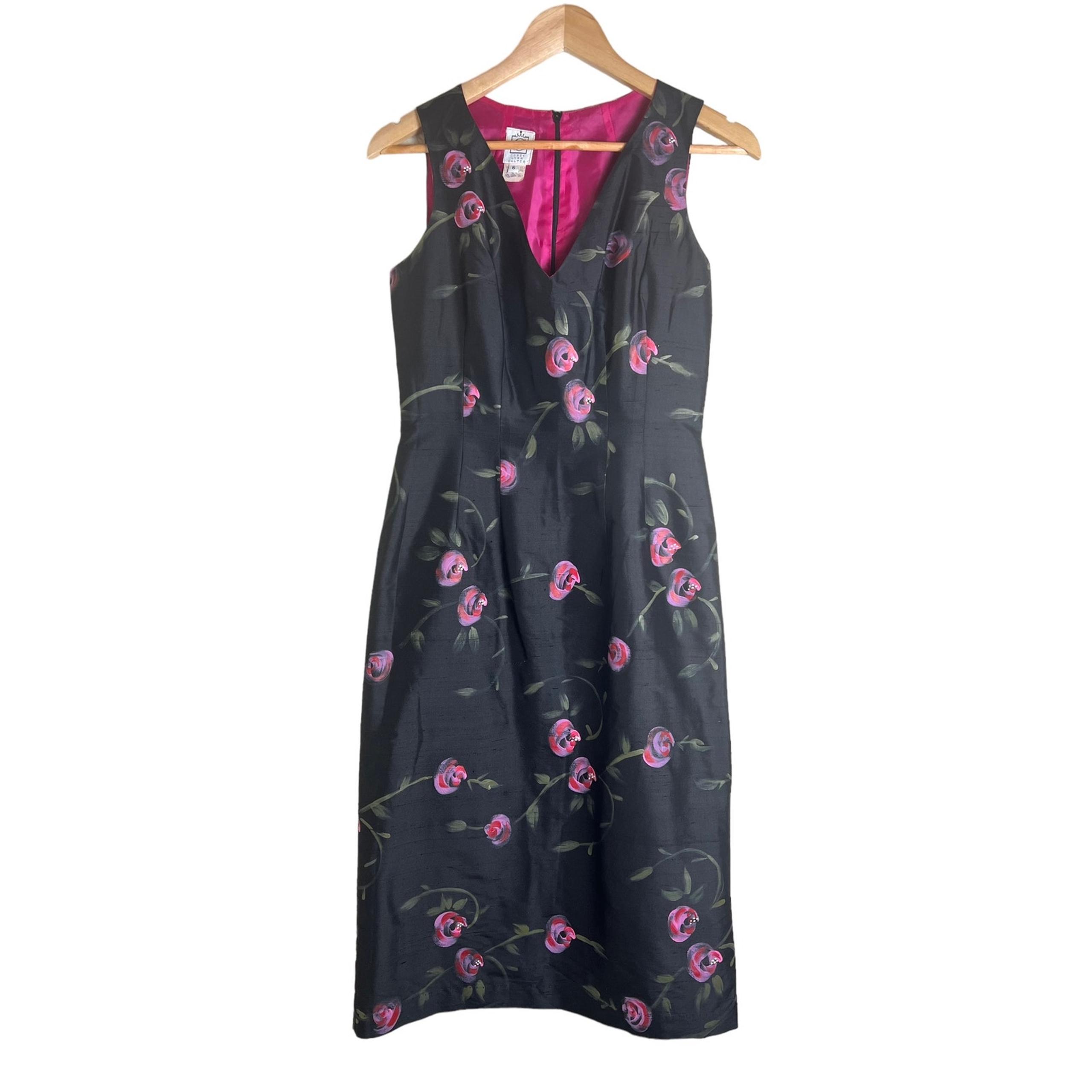 VINTAGE Corey Lynn Calter Women’s Silk Sleeveless Painted Floral Sheath Dress 6