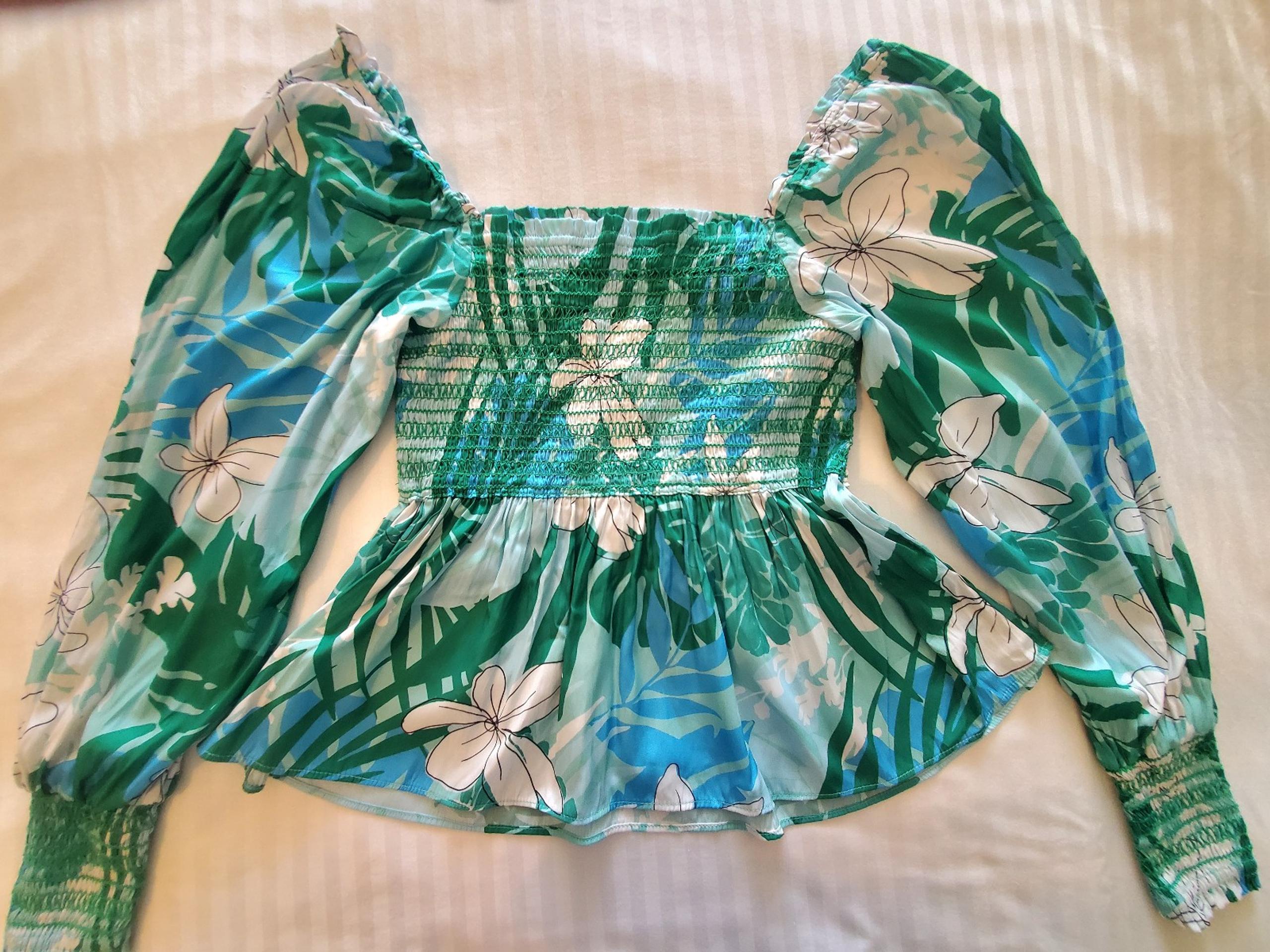 Boston Proper long sleeve blouse Women's Blue and Green size Medium