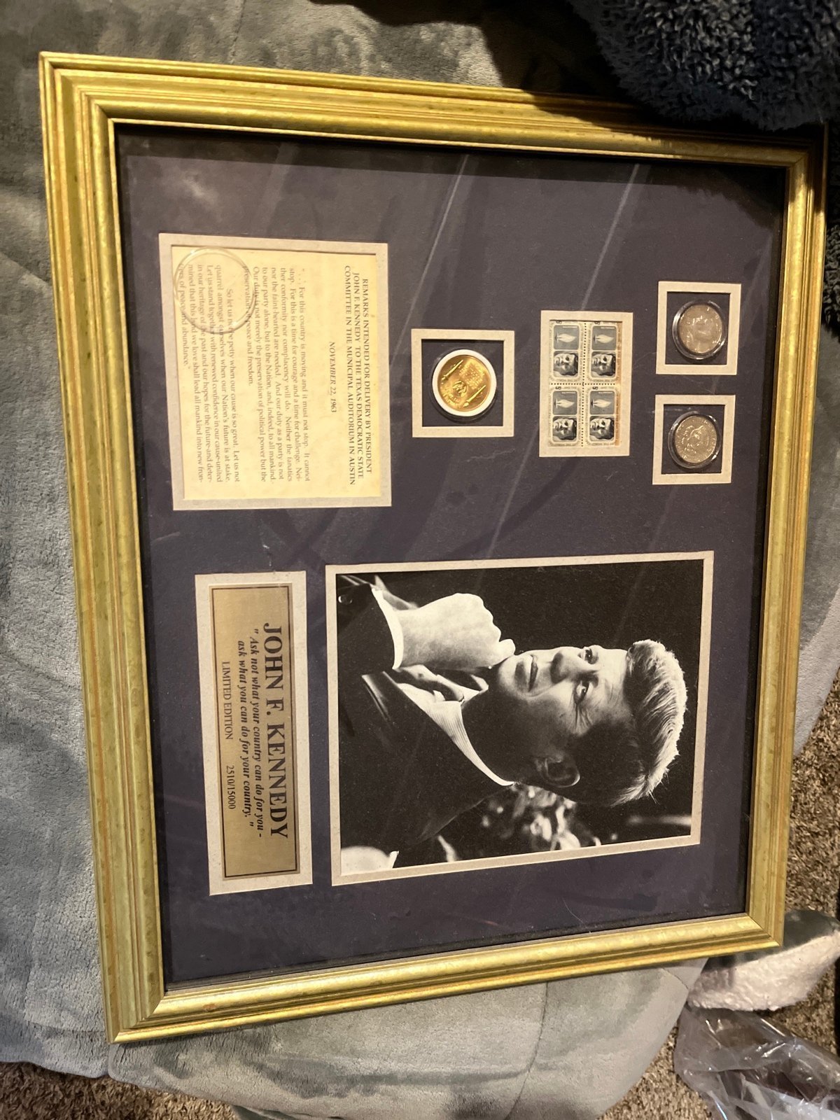 FRAMED JOHN F KENNEDY LIMITED EDITION COINS & PHOTO 1964 2510/15,000 JFK
