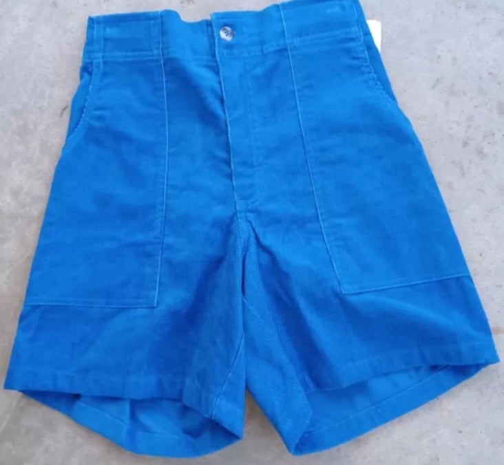 Vintage Women's Corduroy Shorts L Pockets Elaatoc waist Hi Rise Blue