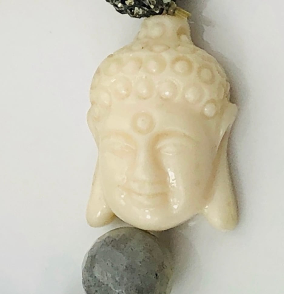 Gabi Rielle, Genuine Labradorite Beads, Budda Head, Embellished Stretch Bracelet