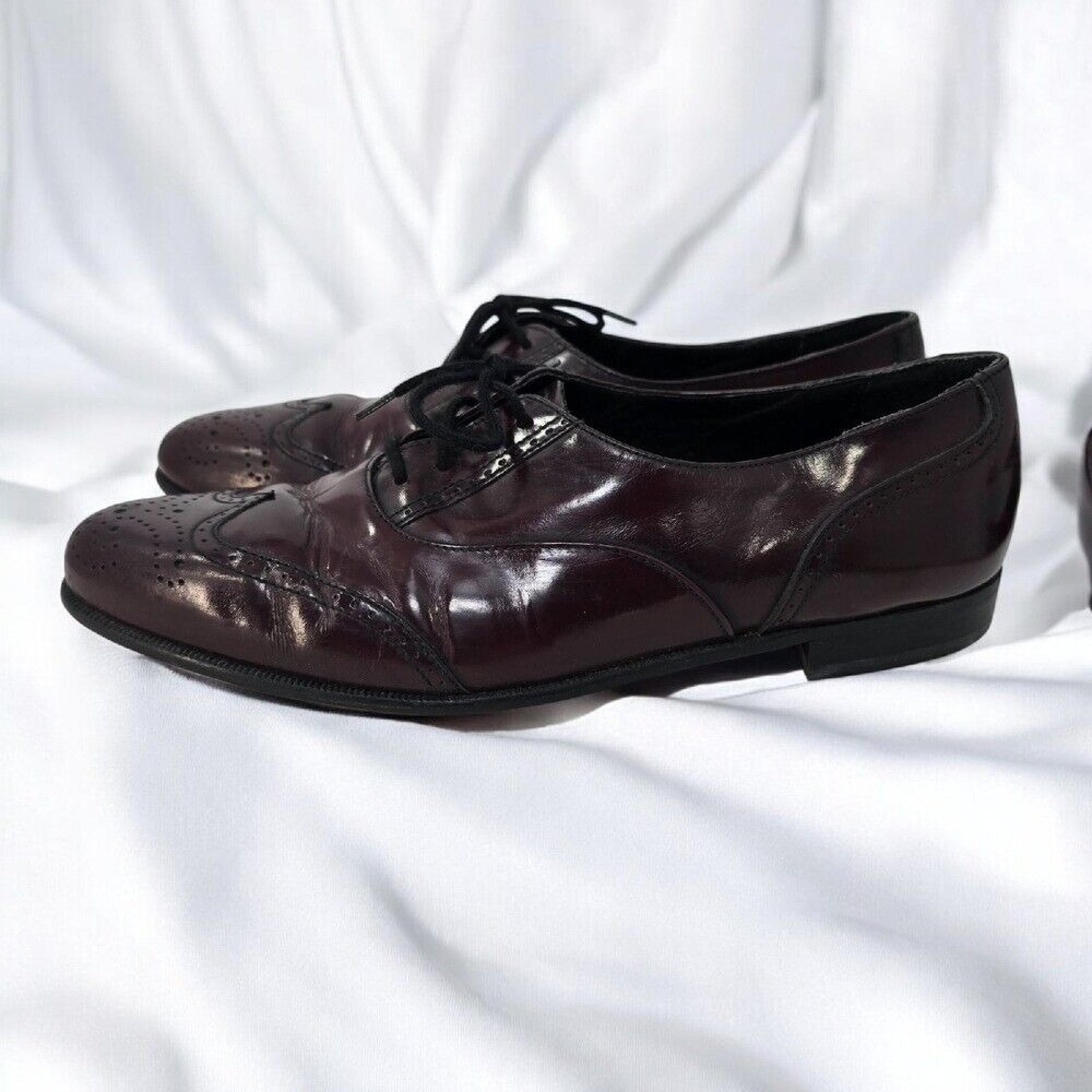 Adolfo Wingtip Oxford Dress Shoes Leather Burgundy Brogue Men's Size 10 D
