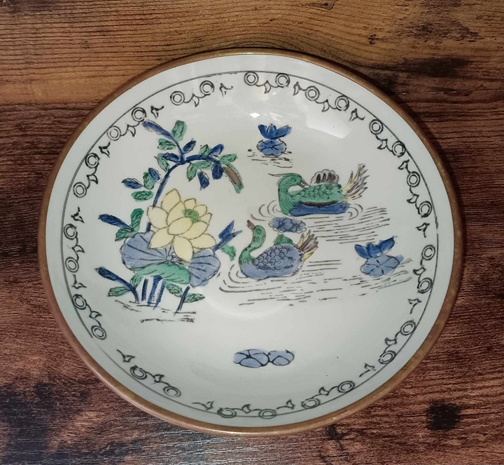 Painted Scene on Porcelain with Brass Backing