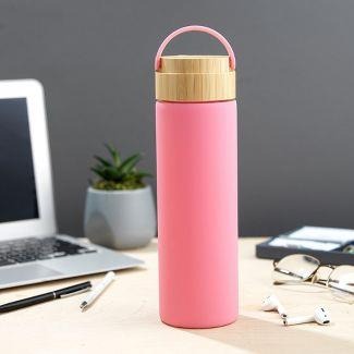 Glass Water Bottle with Carry Strap & Non Slip Silicone Sleeve - 20 oz - Pink
