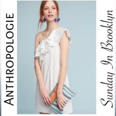 NWT Sunday in Brooklyn Anthropologie White Ruffle One Shoulder Mini Dress Sz XS
