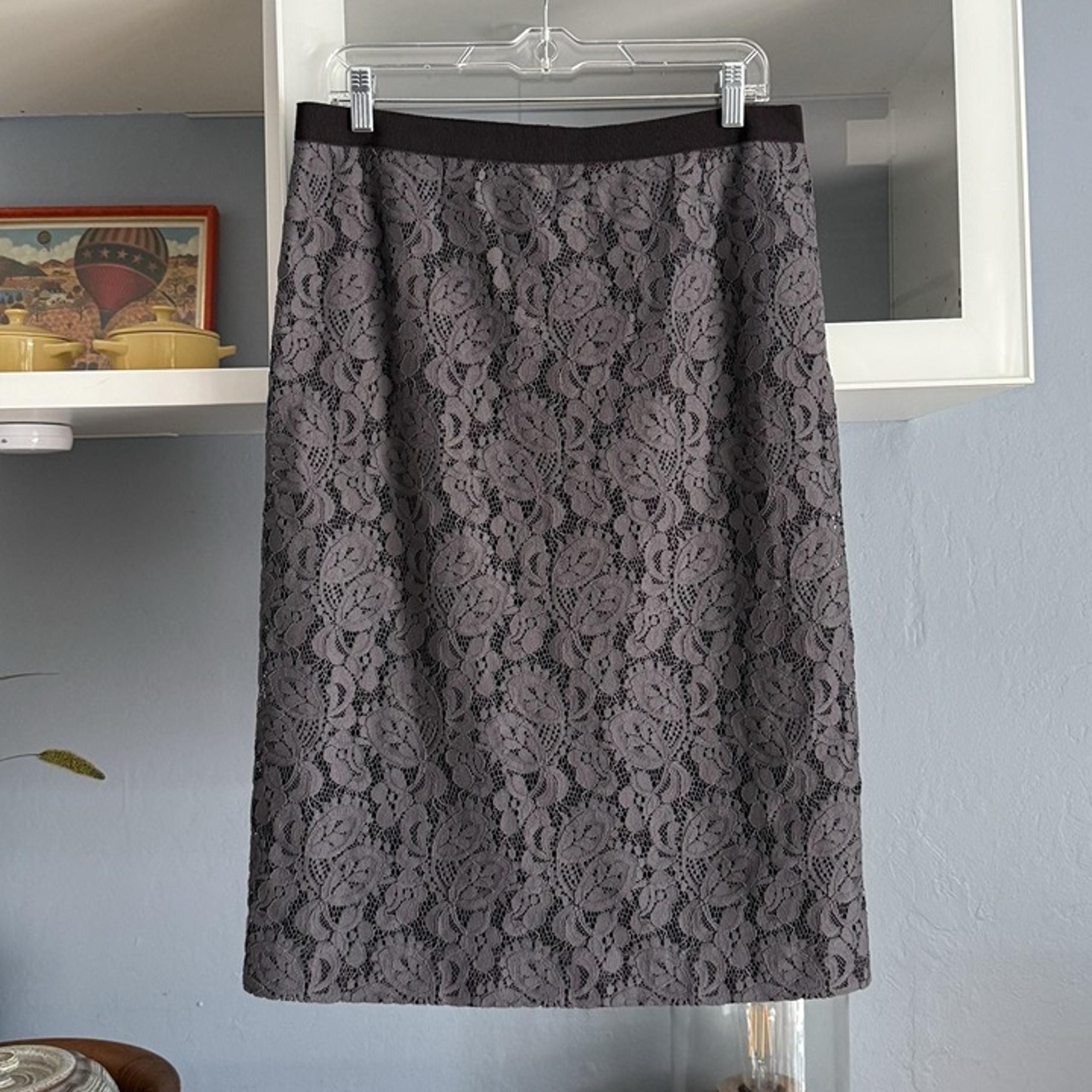 Lida Baday Lace Slim Straight Pencil Skirt Size 10 Slate/Gray Plum