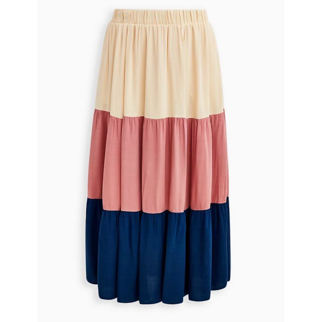 Torrid Colorblock Tiered Flowy Maxi Skirt -Pockets- Plus Size 1X