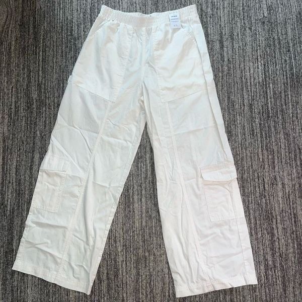 Cotton On Women’s Size 10 Quinn Wide Leg Cargo Pants White Elastic Waist NWT