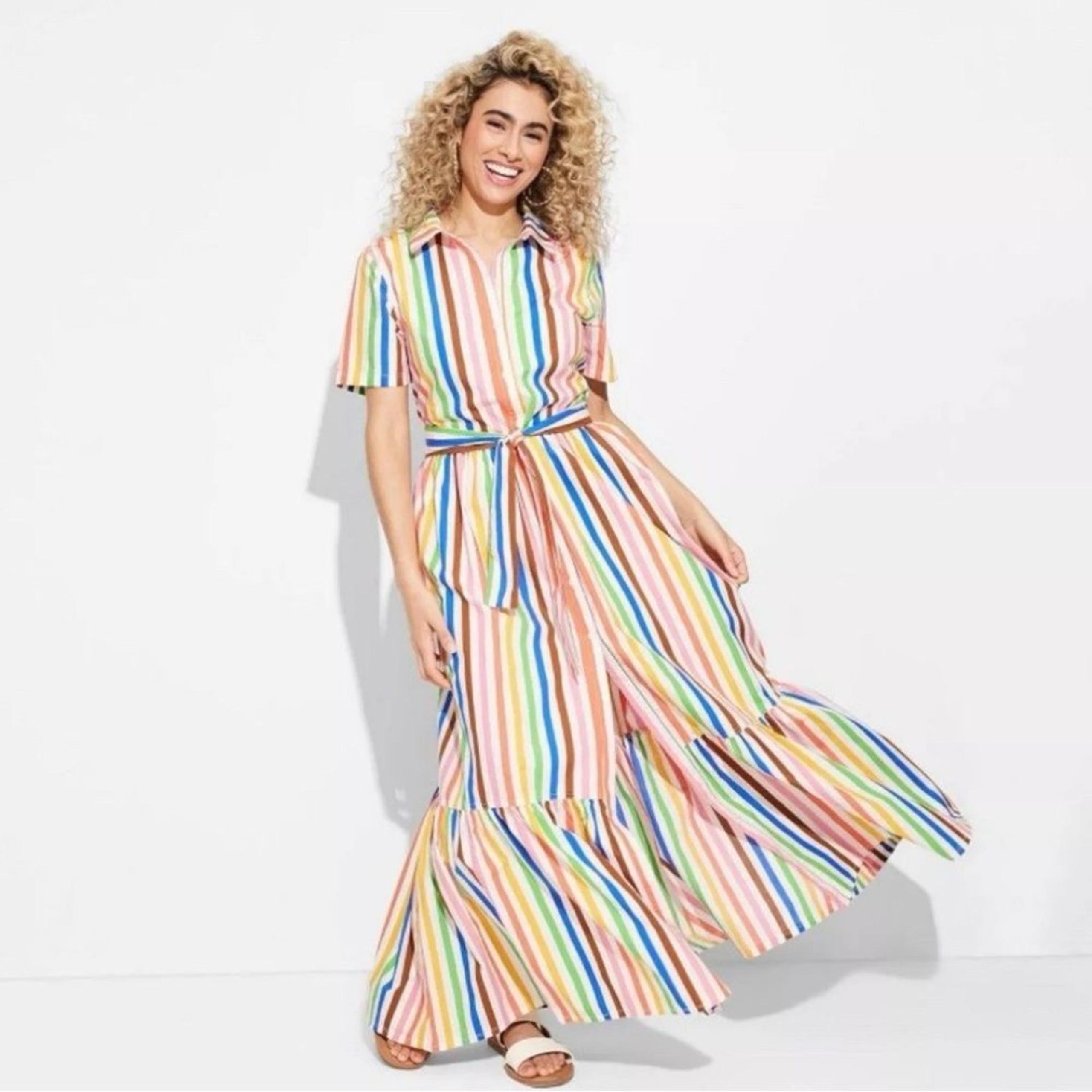 Target Pride Collection Striped Multicolor Belted Maxi Dress Sz S