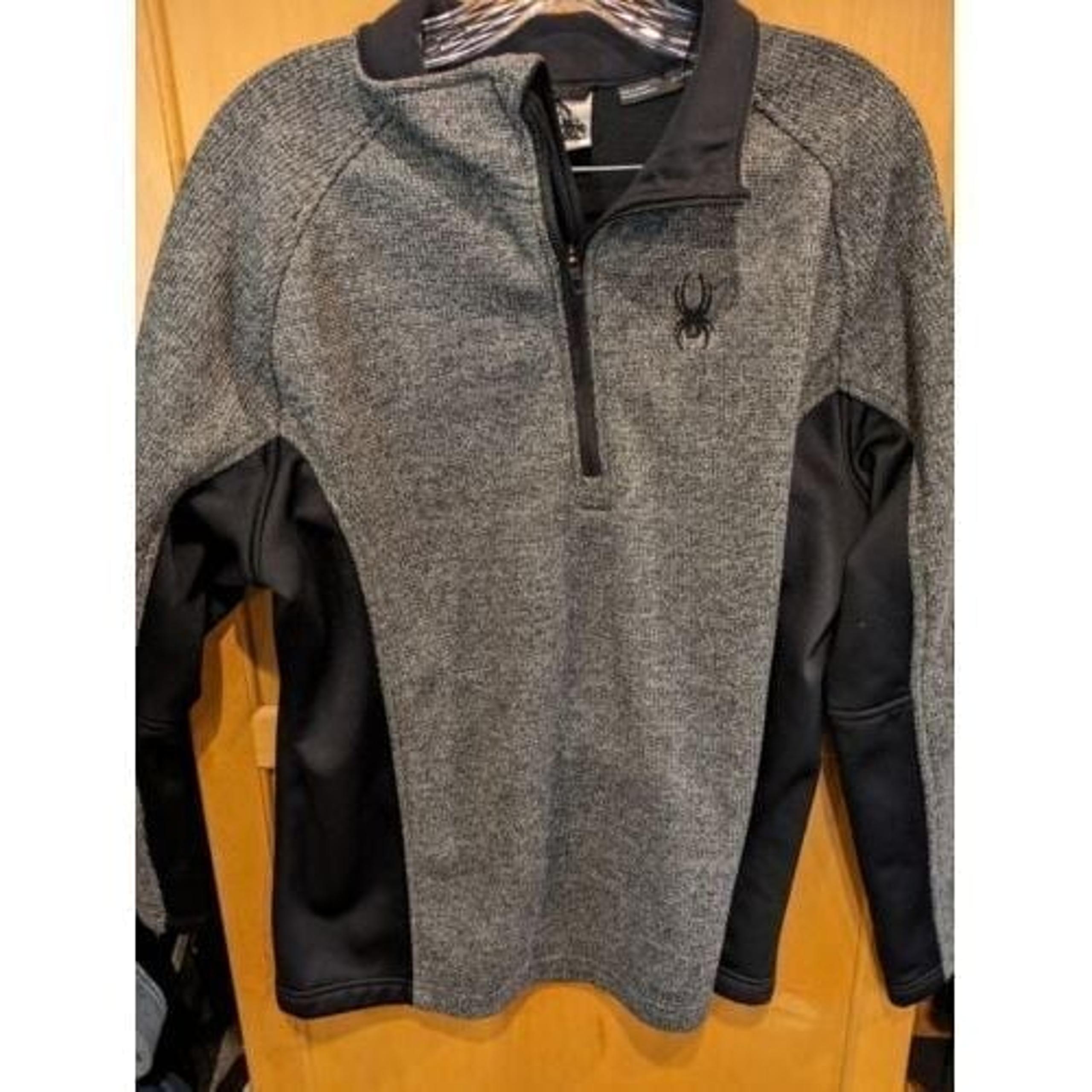 Spyder Jacket Men XL Gray 1/4 Zip Pullover Fleece Lining Pockets Embroidered
