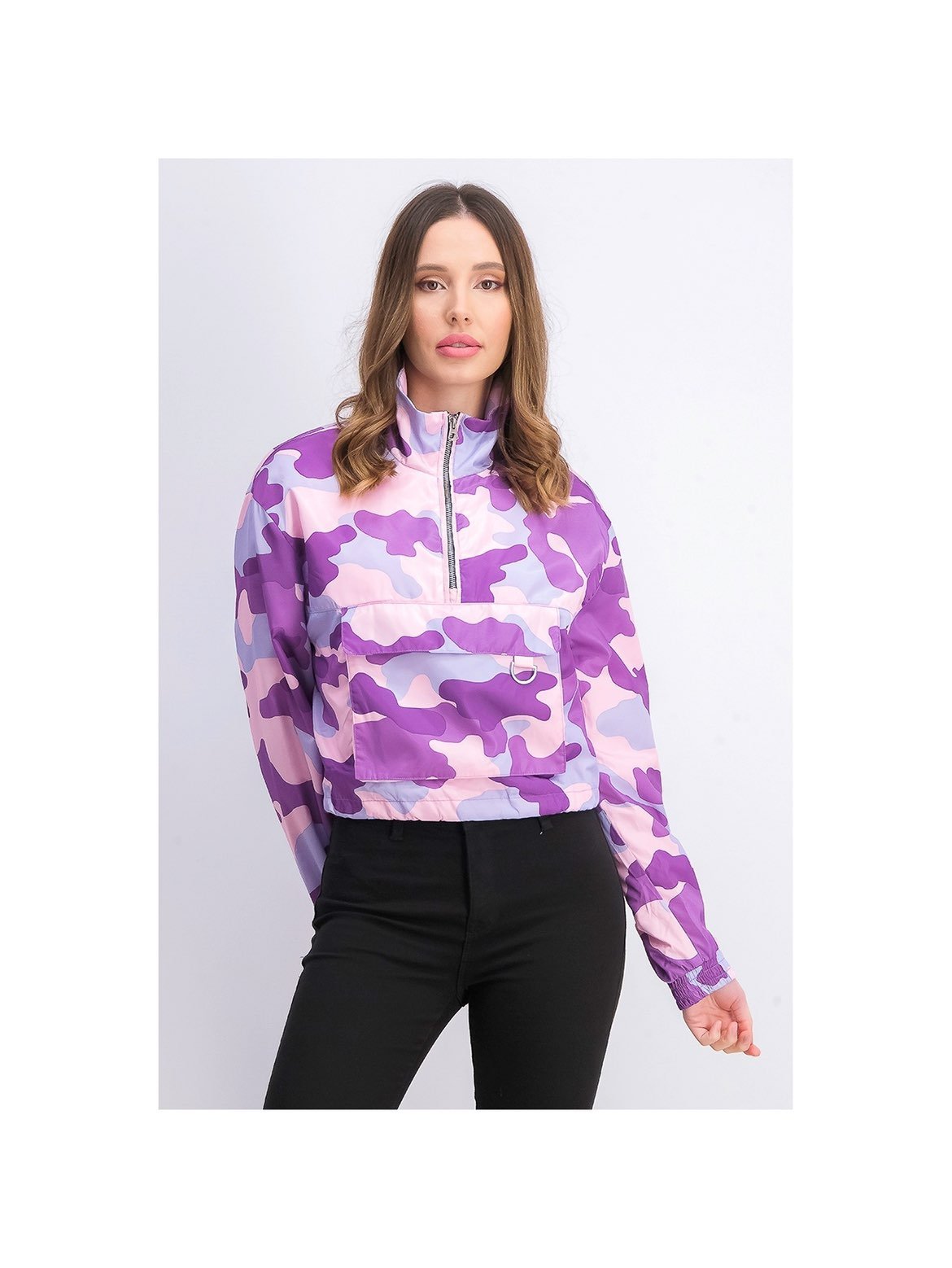 Bershka Purple Camouflage Pouch Pocket Jacket