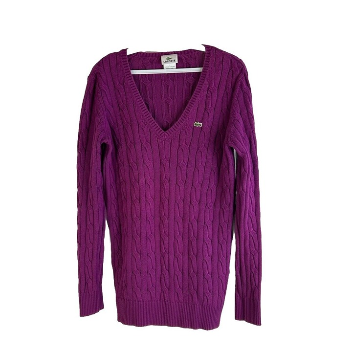 Lacoste Size 44 Womens XL Croc Logo Cable Knit Sewater Old Money