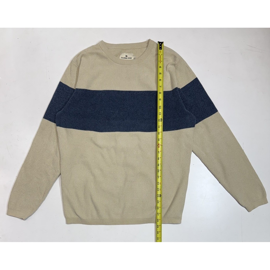 The Normal Brand Men's XL Chenille Striped Ribbed Sweater Cream Blue