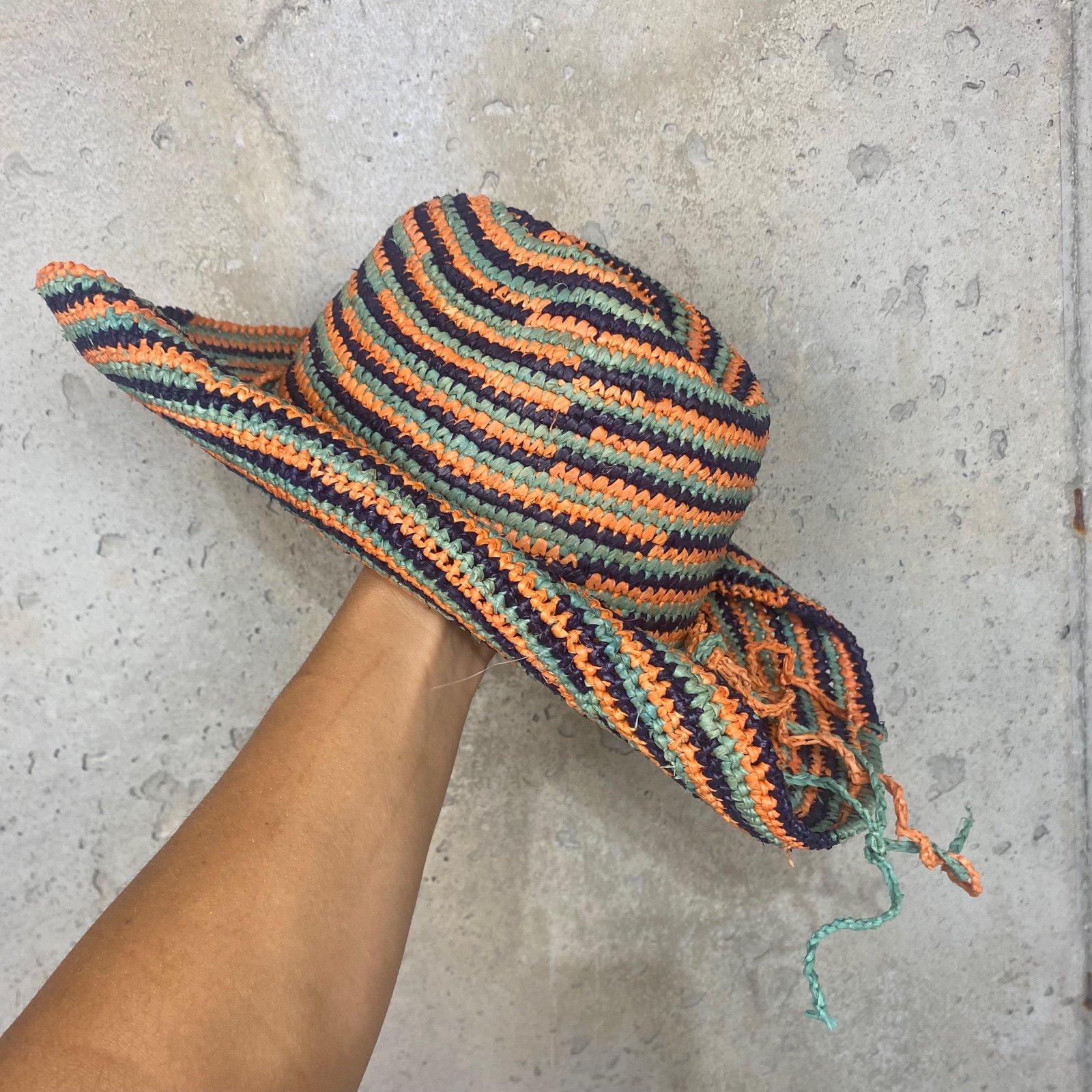 Mar y sol orange aqua navy woven straw cowboy silhouette “rose” beach hat