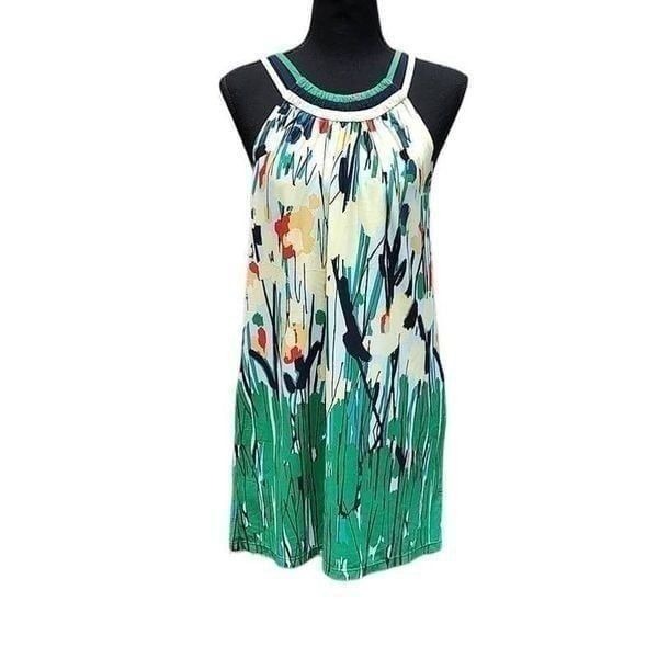 BCBGMaxazria Yellow Green Spring Floral Dress with Pockets XS