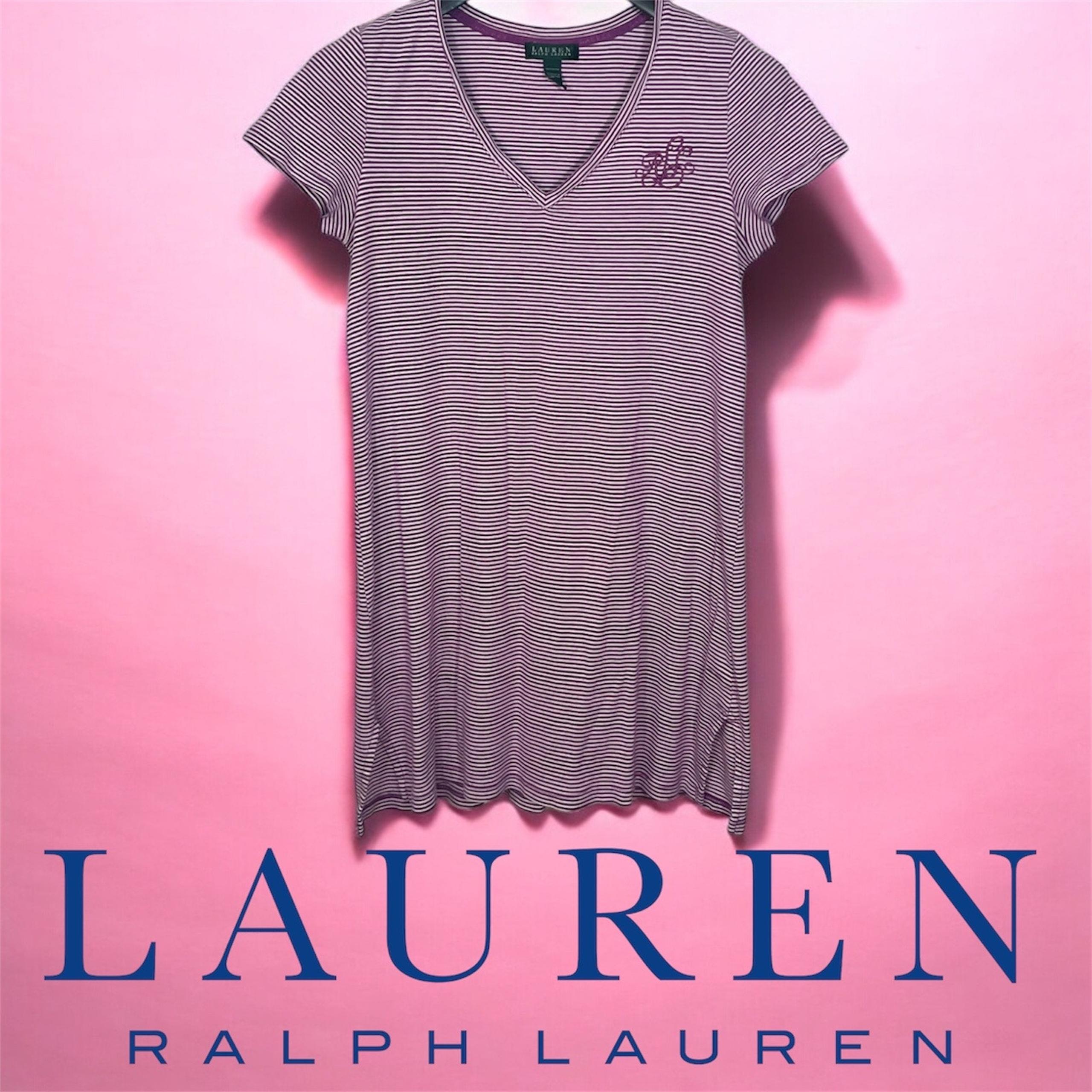 Lauren Ralph Lauren Women's Size M Purple White Stripe V-neck Cotton Tee Dress