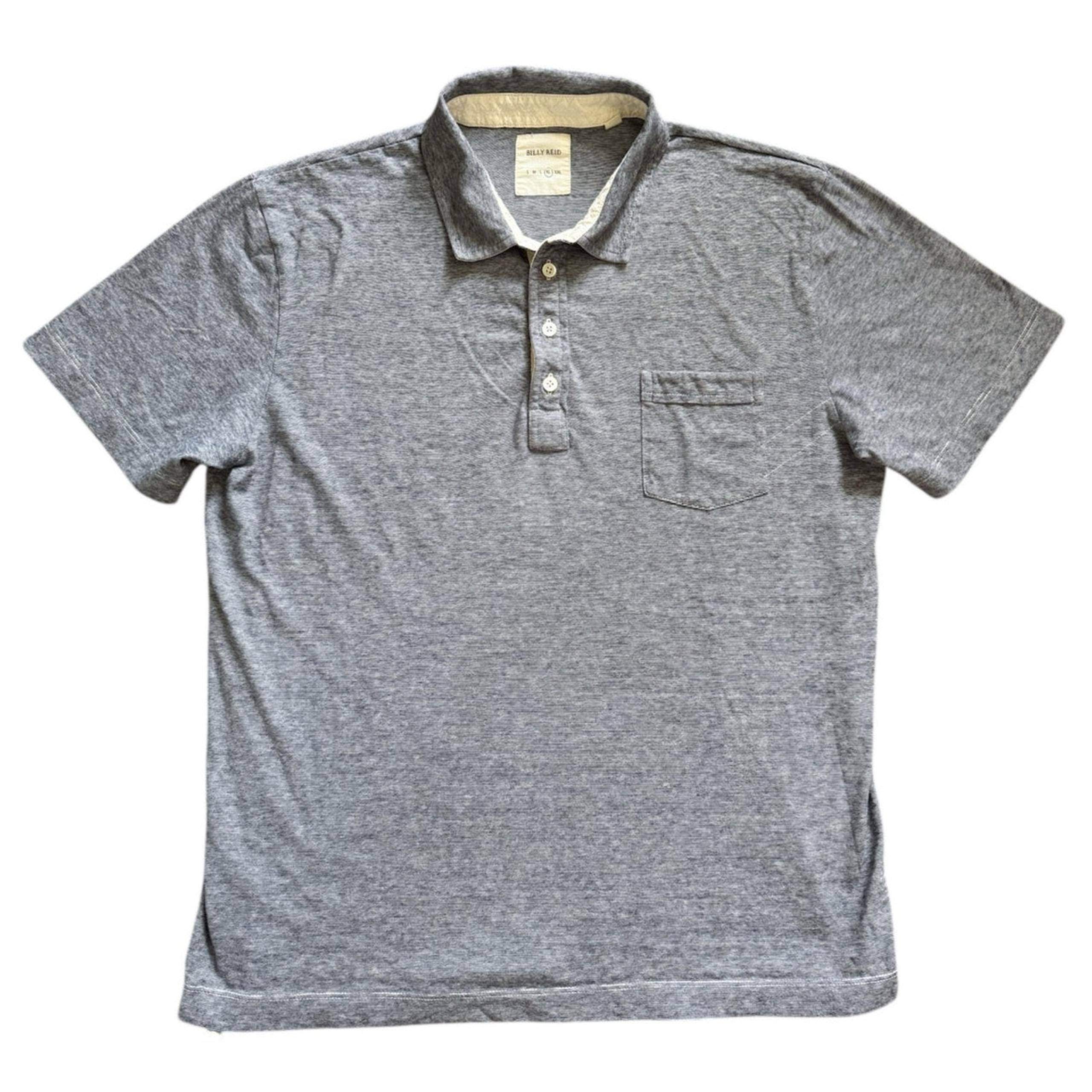 Billy Reid Men's Polo Shirt Short Sleeve Stripe Black Cream Pocket Collar Cotton