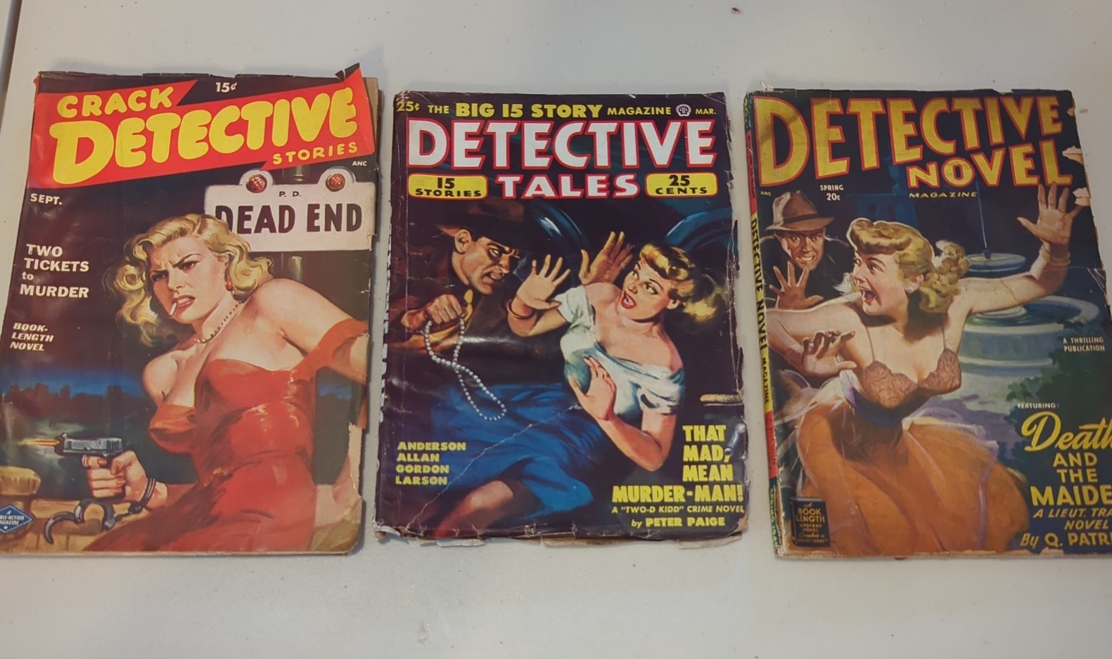 3x vintage 1940's DETECTIVE pulp stories!! Rare!