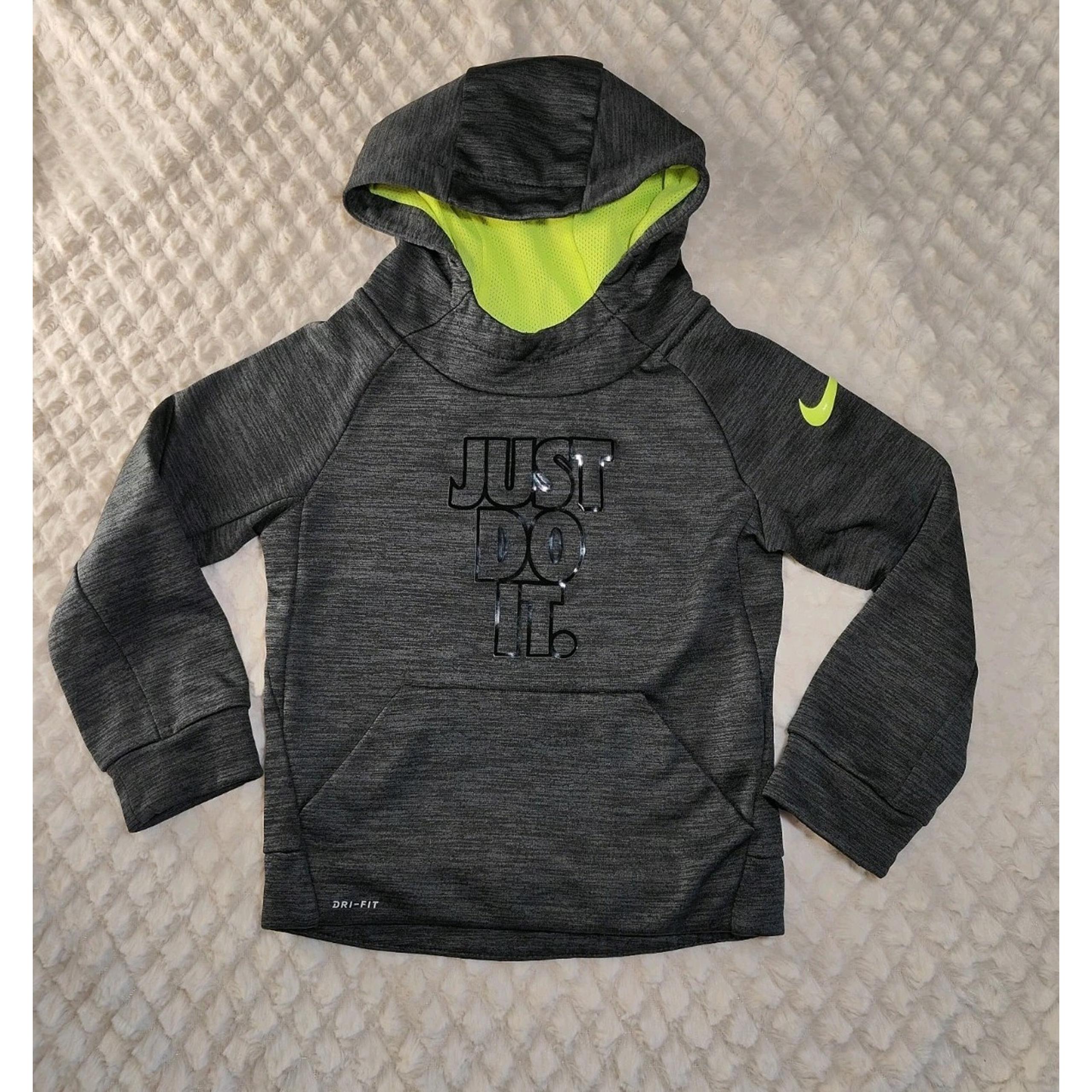 Boys Just Do It Pullover Hoodie Swoosh DRI-FIT Dark Gray/Lime Size 3T - Nike