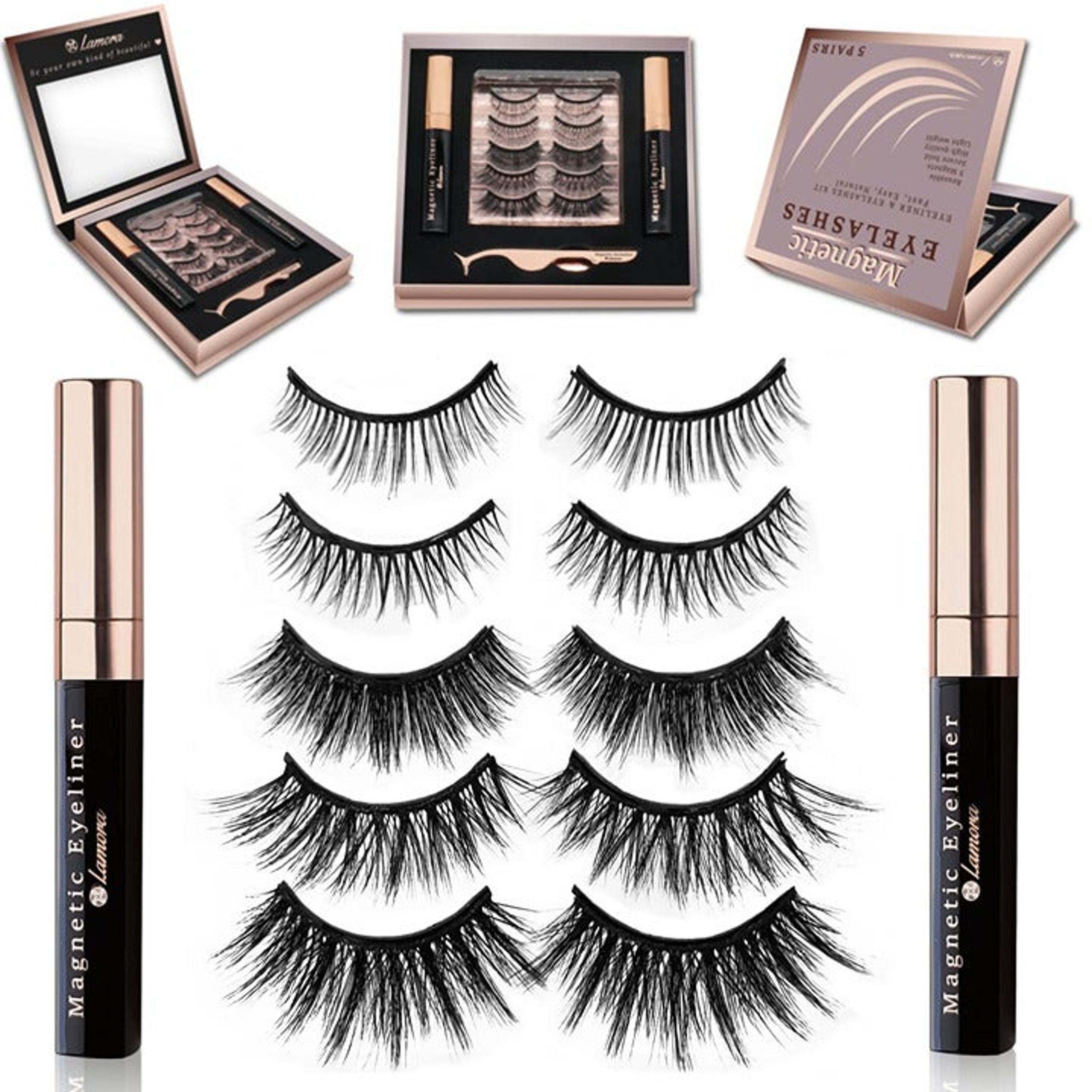 Lamora Reusable False Magnetic Lashes - Fake Magnetic Eyelash Kit With Strong