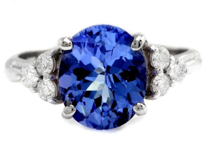 3.55Ct Natural Oval Blue Tanzanite & Diamond Halo Solitaire Ring 14k White Gold