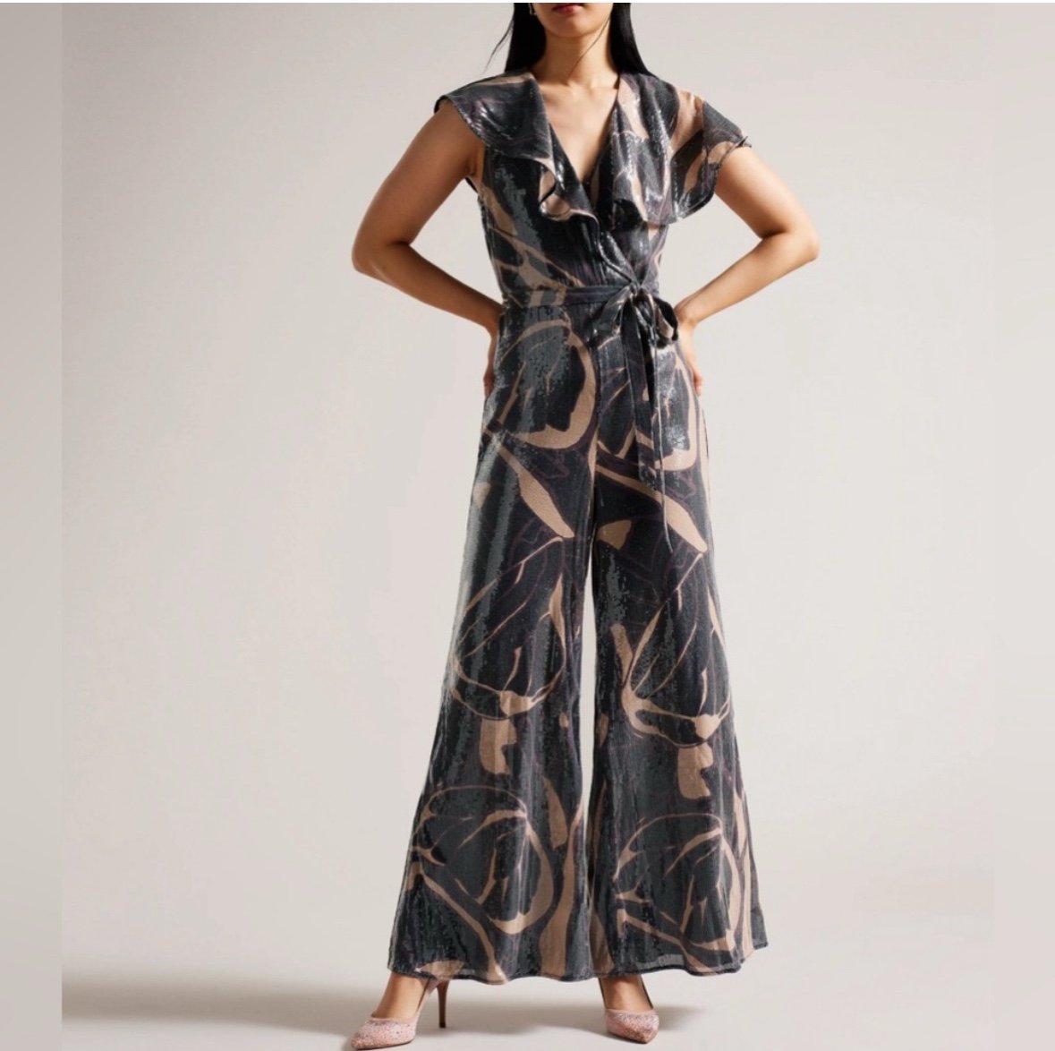 Ted baker London Edennie printed sequin ruffle jumpsuit
